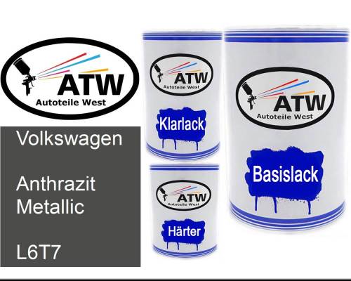 Volkswagen, Anthrazit Metallic, L6T7: 500ml Lackdose + 500ml Klarlack + 250ml Härter - Set, von ATW Autoteile West.